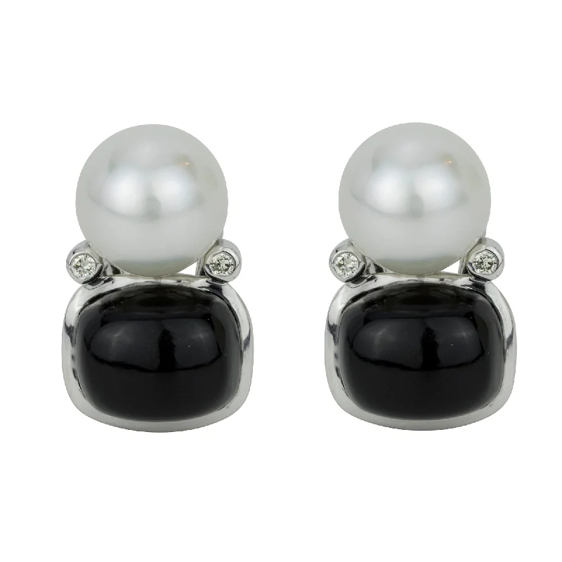 Ladies earrings for video stars -Earrings- Black Onyx, South Sea Pearl And Diamond