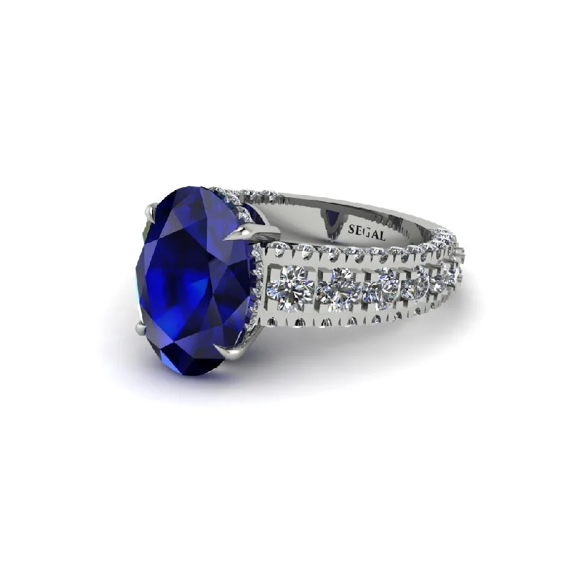 Ladies engagement rings for Sunday vows -4ct Oval Cut Sapphire Pave Engagement Ring - Selah No. 15