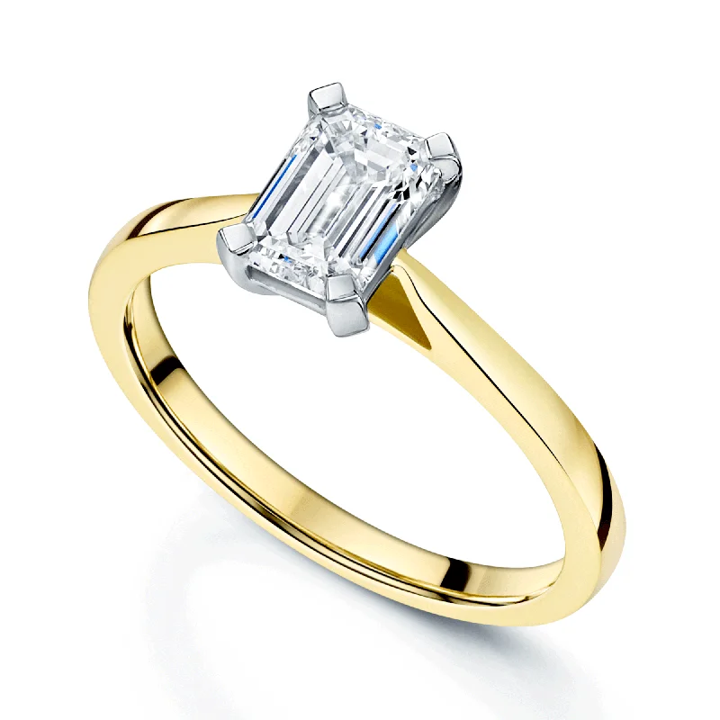 Ladies engagement rings for fashion unions -18ct Yellow Gold GIA Certificated Emerald Cut Diamond Engagement Ring