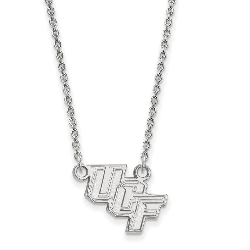 ladies-fashion-silver-necklaces-Sterling Silver Central Florida Small 'UCF' Pendant Necklace