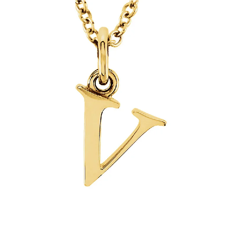 ladies-rustic-rope-necklaces-The Abbey Lower Case Initial 'v' Necklace in 14k Yellow Gold, 16 Inch