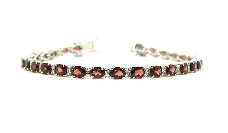 ladies-moon-rose-gold-bracelets-Garnet & Cubic Zirconia Bracelet in Sterling Silver