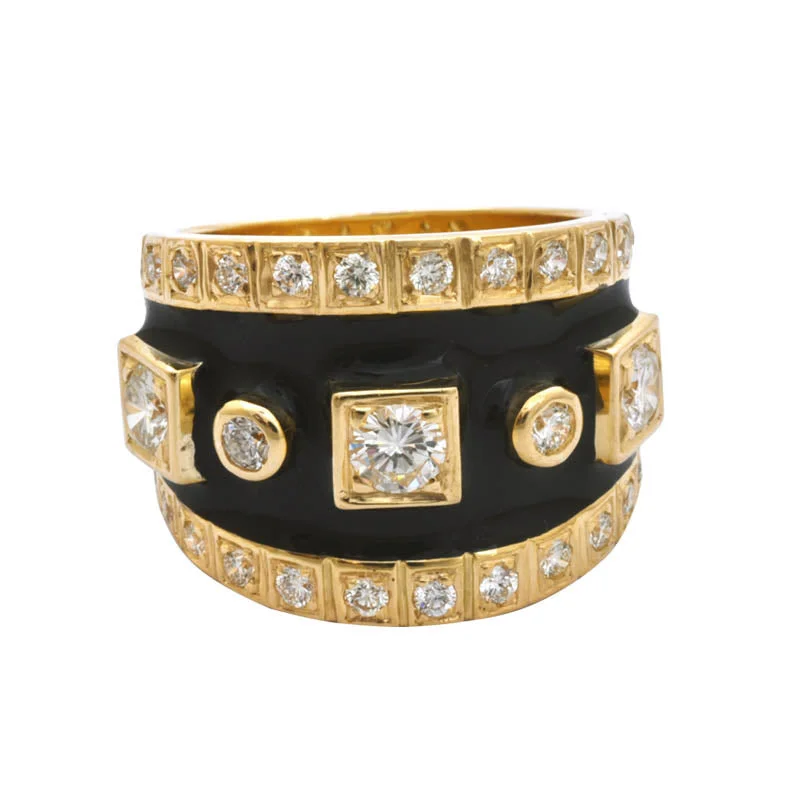 Ladies rings cutting-edge style -Repair - Ring - Diamond with Enamel in 18K Gold - 2193O