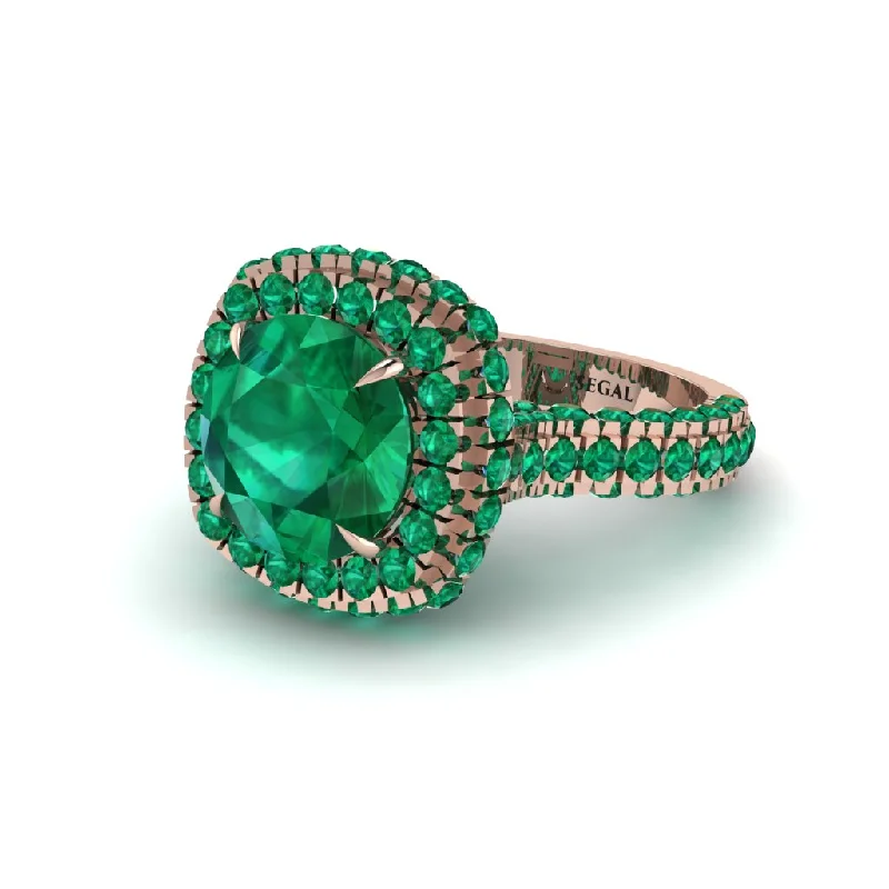 Ladies engagement rings for trade unions -Emerald Pave Double Halo Engagement Ring - Eve No. 20