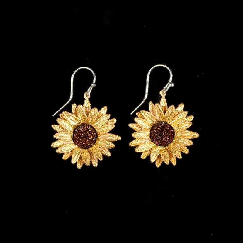 Ladies earrings shiny glamour -Sunflower Earrings - Wire Drop