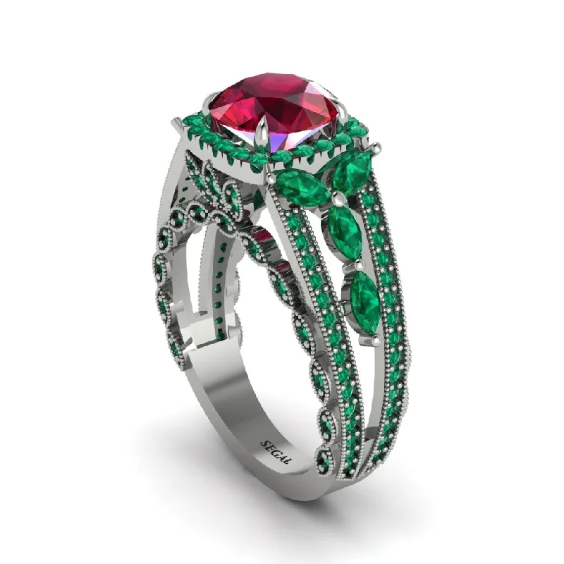 Ladies engagement rings for ridge unions -Ruby Eternal Embrace Double Shank Filigree Engagement Ring - Celine No. 27