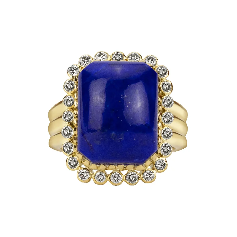 Ladies rings fancy charm -Ring - Lapis Lazuli & Diamond (1630I)