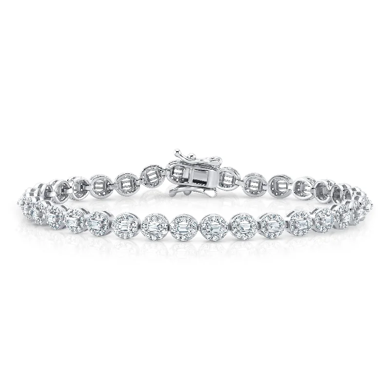 ladies-unique-diamond-bracelets-OVAL BAGETTE CZ TENNIS BRACELET, SILVER