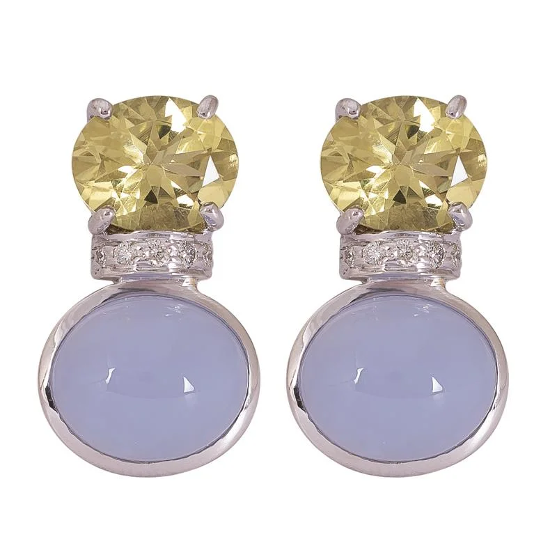 Ladies earrings coiled elegance -Earrings- Lemon Quartz, Chalcedony and Diamond  (273CS)