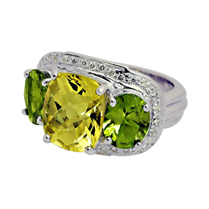 Ladies rings artsy charm -Repair - Ring - Lemon Quartz, Peridot and Diamond (206GS)