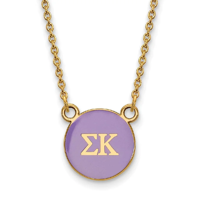 ladies-gold-cable-necklaces-14K Plated Silver Sigma Kappa Small Purple Enamel Disc Necklace