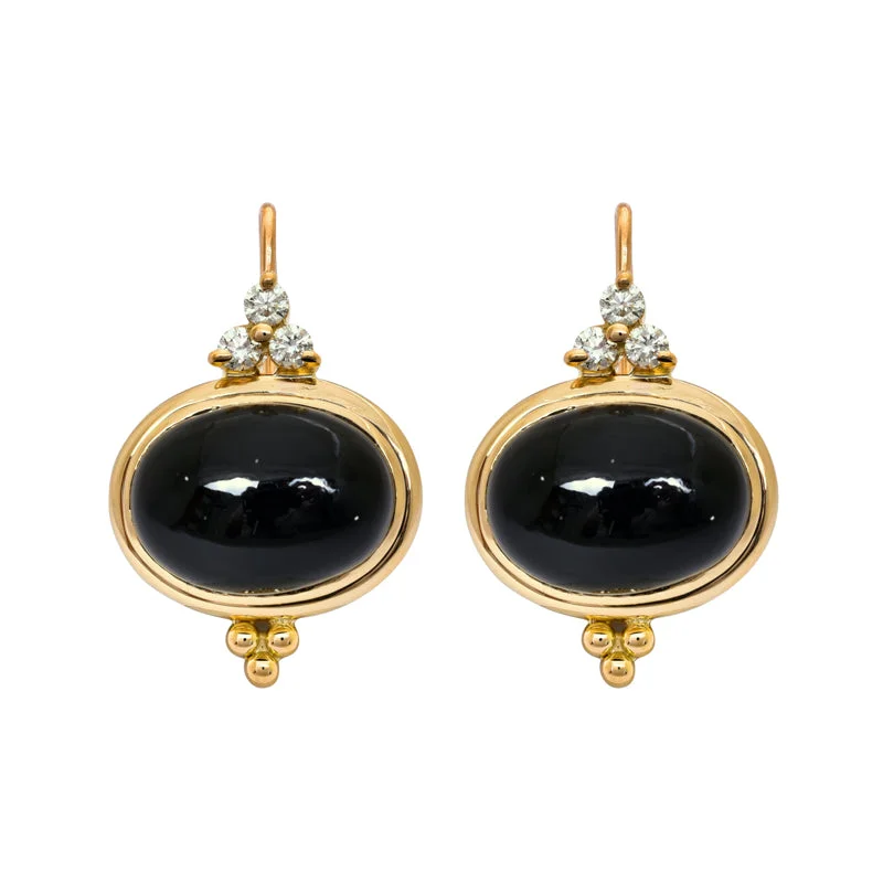 Ladies earrings with dew studs -Earrings- Black Onyx and Diamond in 18K Gold