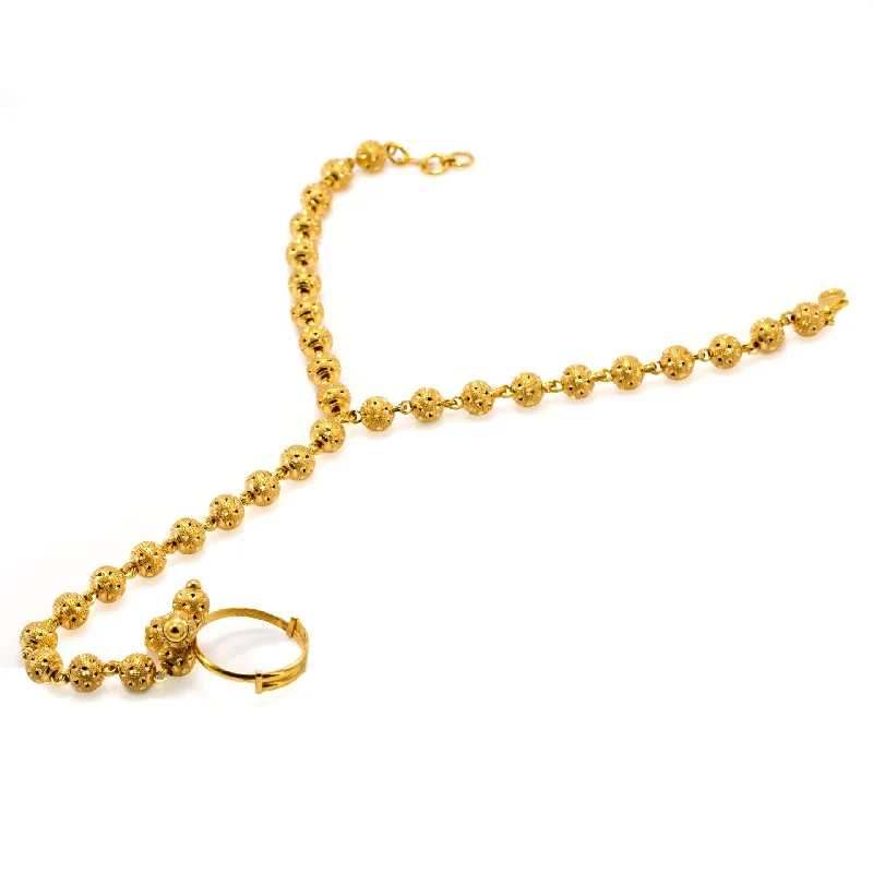 ladies-ethnic-gold-bracelets-22K Yellow Gold Panja Finger Bracelet W/ Full Speckled Beaded Chain