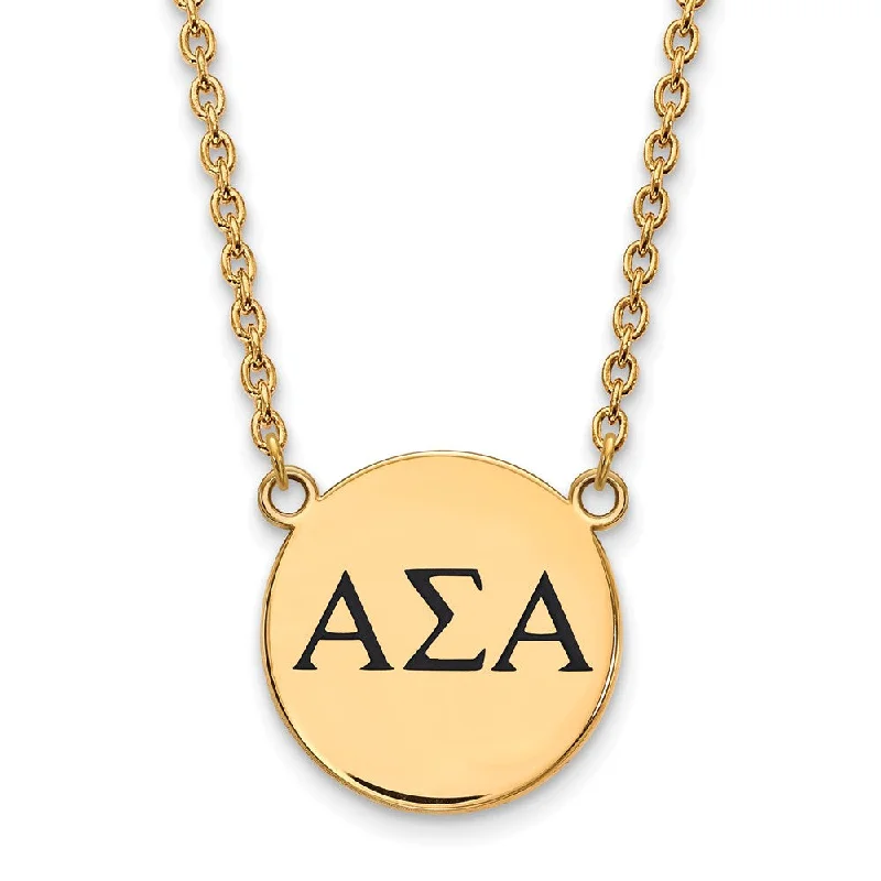 ladies-luxury-silver-necklaces-14K Plated Silver Alpha Sigma Alpha Large Black Enamel Necklace