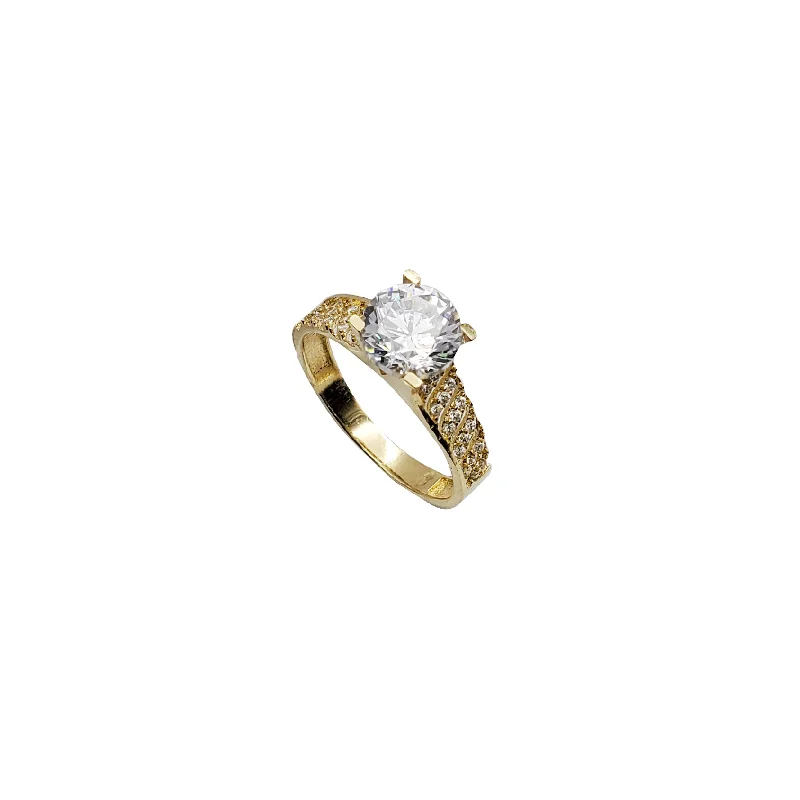 Ladies engagement rings with peace motifs -CZ Pinstripe Accent Zirconia Engagement Ring (14K)