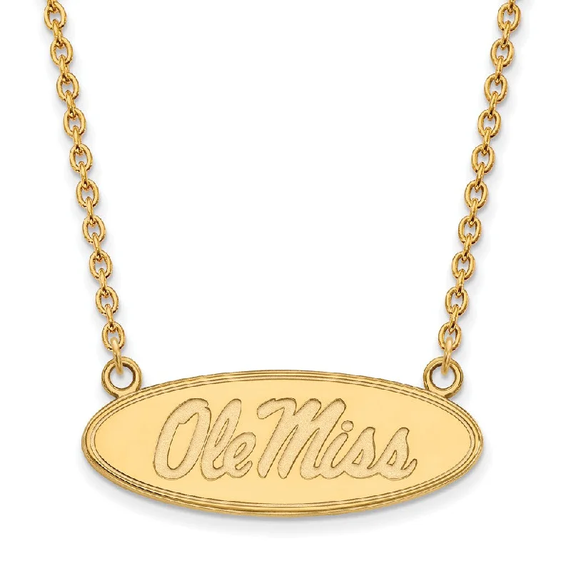 ladies-affordable-silver-necklaces-14k Gold Plated Silver U of Mississippi Ole Miss Disc Necklace