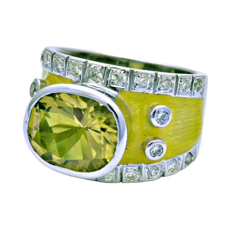 Ladies rings for festive surprises -Ring-Lemon Quartz and Diamond (Enamel)