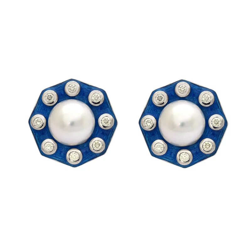 Ladies earrings for bold vibes -Earrings- S.S. Pearl and Diamond (Enamel) in Silver