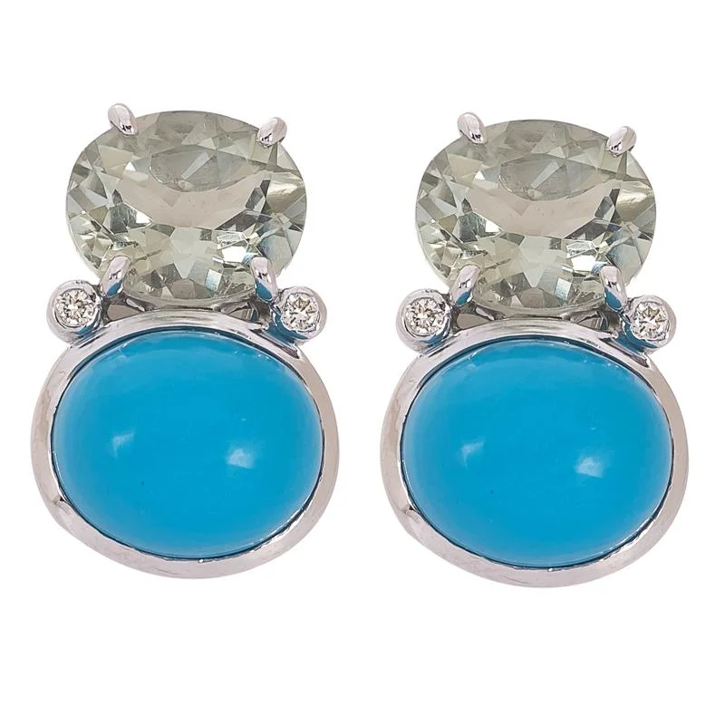 Ladies earrings with chord drops -Earrings- Green Quartz, Turquoise and Diamond  (271FS)