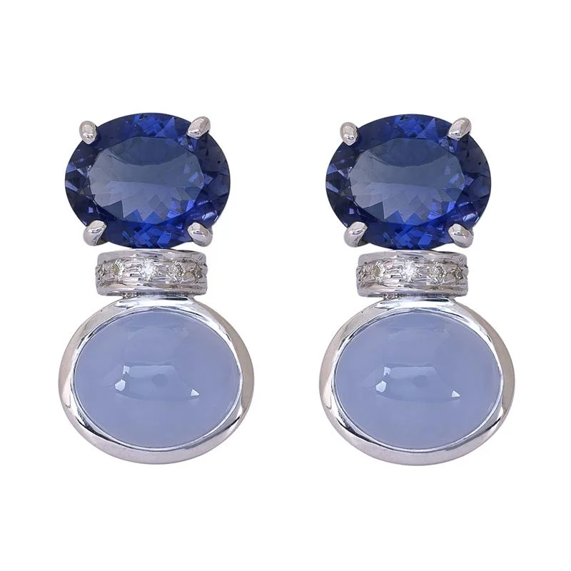 Ladies earrings plaited elegance -Earrings- Iolite, Chalcedony and Diamond  (273IS)