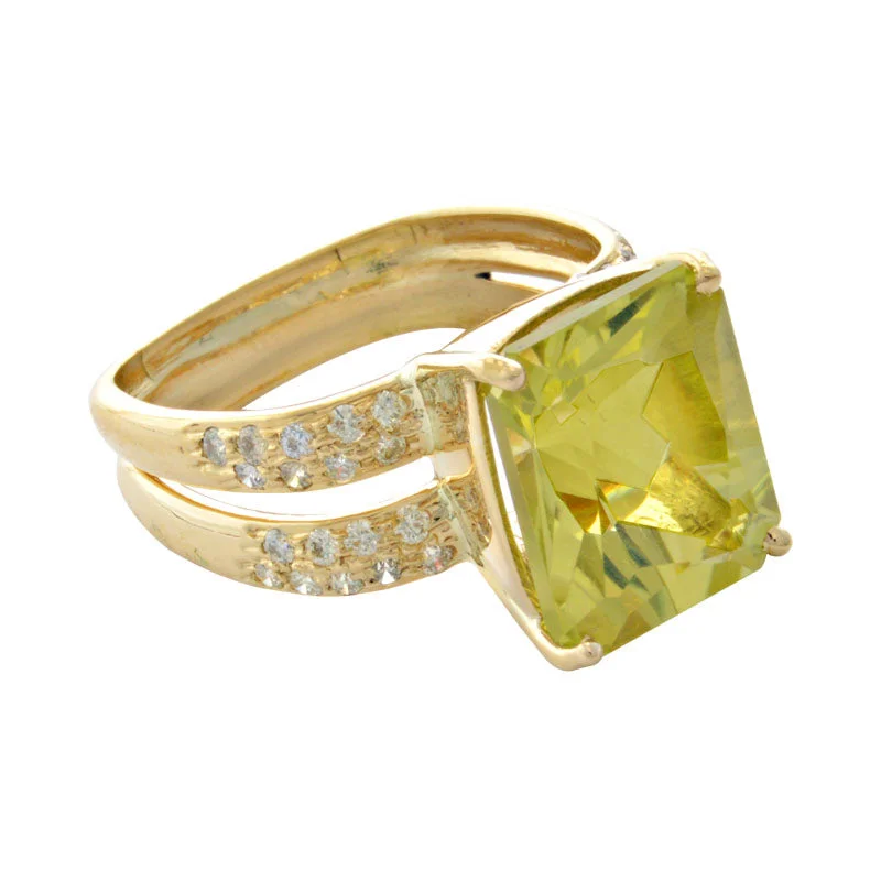 Ladies rings cutting-edge style -Ring-Lemon Quartz and Diamond