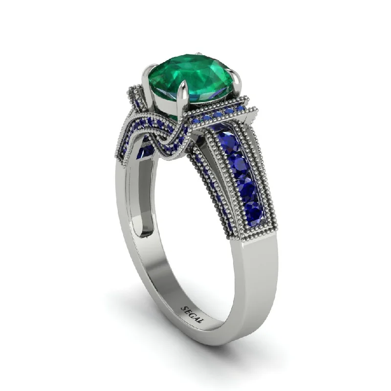 Ladies engagement rings for chill vows -Emerald Eternal Embrace Milgrain Engagement Ring - Fernanda No. 66