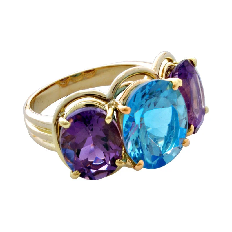 Ladies rings elegant brilliance -Ring-Blue Topaz and Amethyst