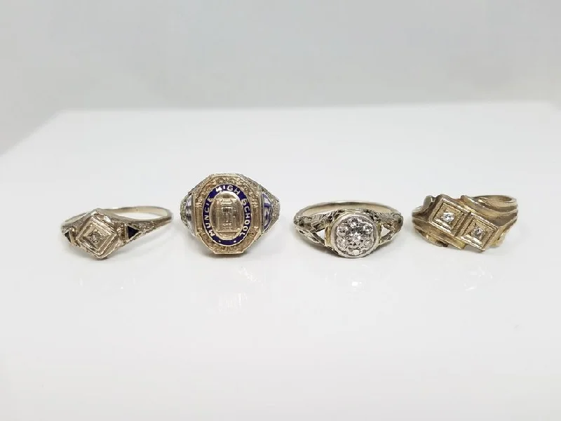 Ladies rings for gallery nights -Four Gorgeous 8k-13k White Gold 1930's Art Deco Natural Diamond Ring Lot