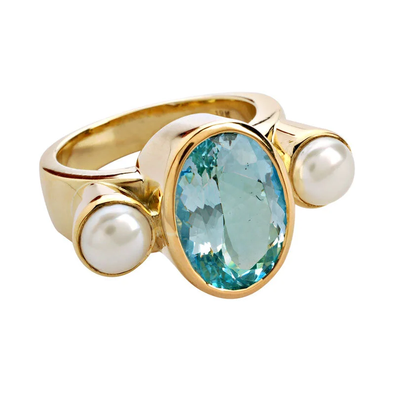 Ladies rings refined silhouette -Ring-Aquamarine and Pearl