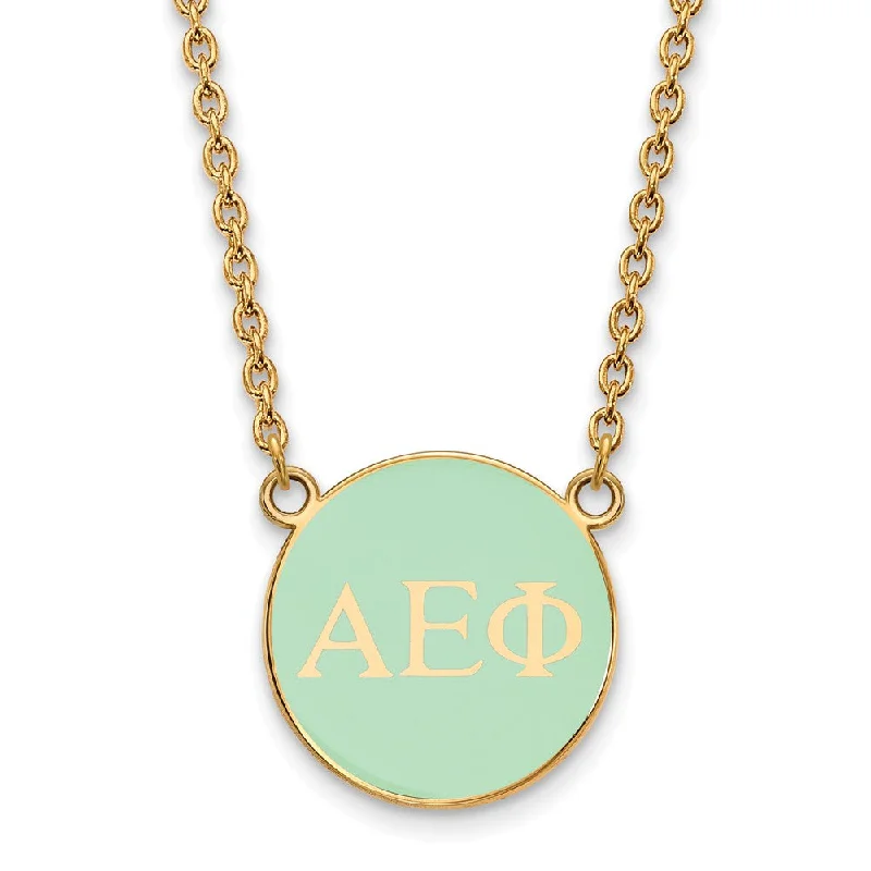 ladies-luxury-rose-gold-necklaces-14K Plated Silver Alpha Epsilon Phi Small Aqua Enamel Disc Necklace