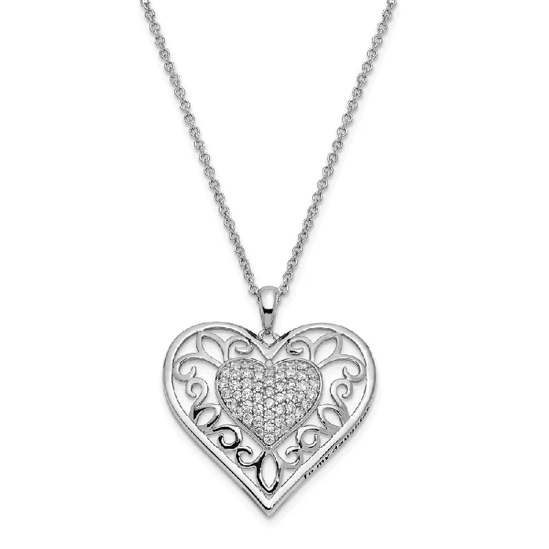 ladies-affordable-diamond-necklaces-Rhodium Plated Sterling Silver & CZ To My Daughter Necklace, 18 Inch