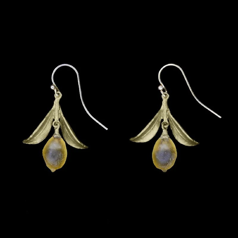 Ladies earrings with sky topaz -Lemon Drop Earrings - Dangle Leaf Wire