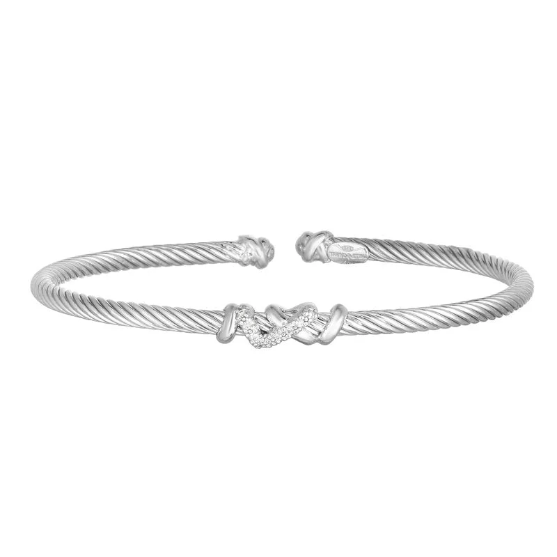 ladies-gemstone-rope-bracelets-Phillip Gavriel Sterling Silver Italian Cable Diamond Filo Thin Cuff Bangle Bracelet