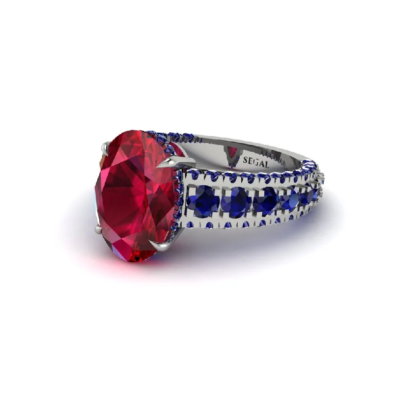 Ladies engagement rings for craft unions -4ct Oval Cut Ruby Pave Engagement Ring - Selah No. 72