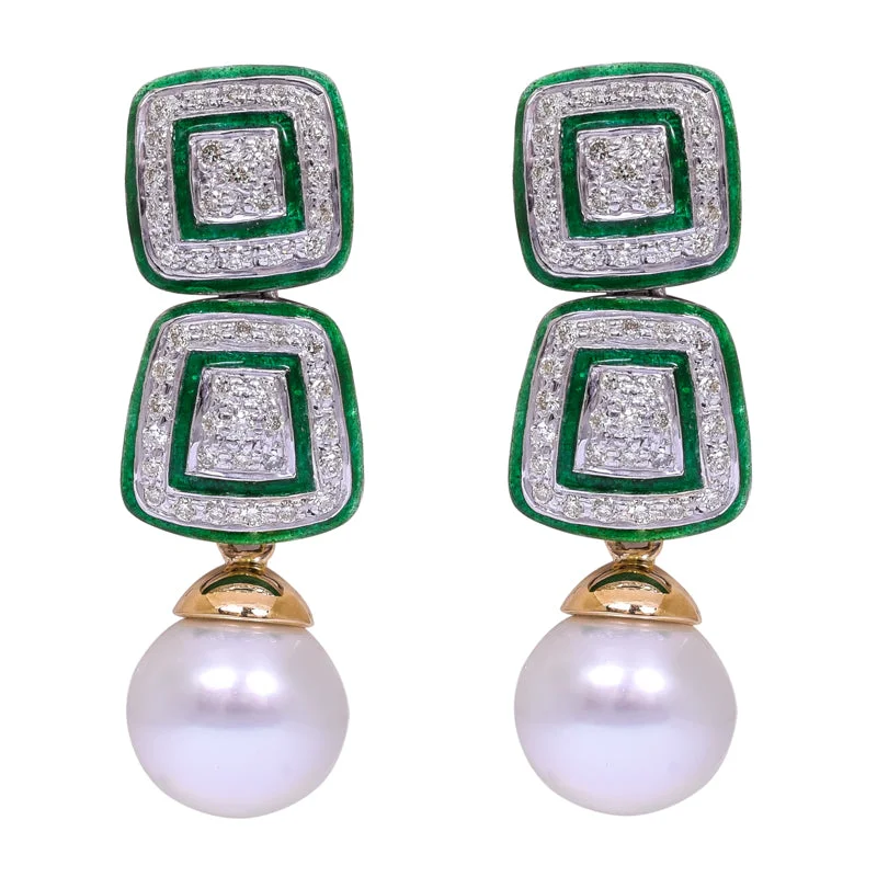 Ladies earrings bold elegance -Earrings- S.S. Pearl and Diamond (Enamel) in Silver and Gold