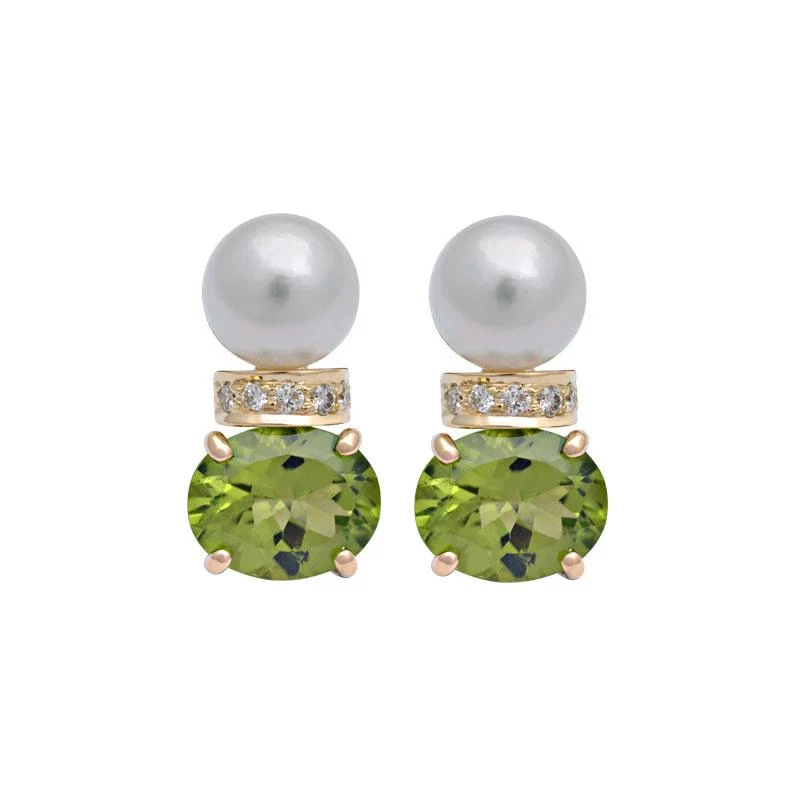 Ladies earrings with navy tanzanite -Earrings-Peridot, South Sea Pearl and Diamond  (2125I)