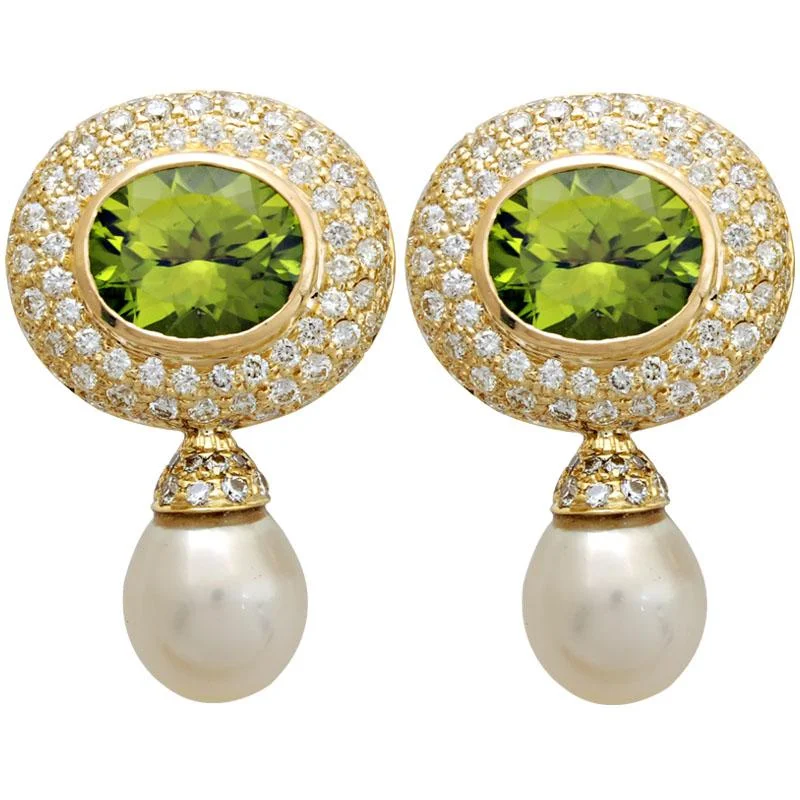 Ladies earrings slim elegance -Earrings-Peridot, Pearl and Diamond  (1706M)