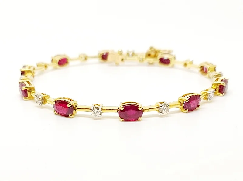 ladies-sterling-silver-bar-bracelets-Ruby And Diamond Bar Bracelet In 14k Yellow Gold Ad No: 2400