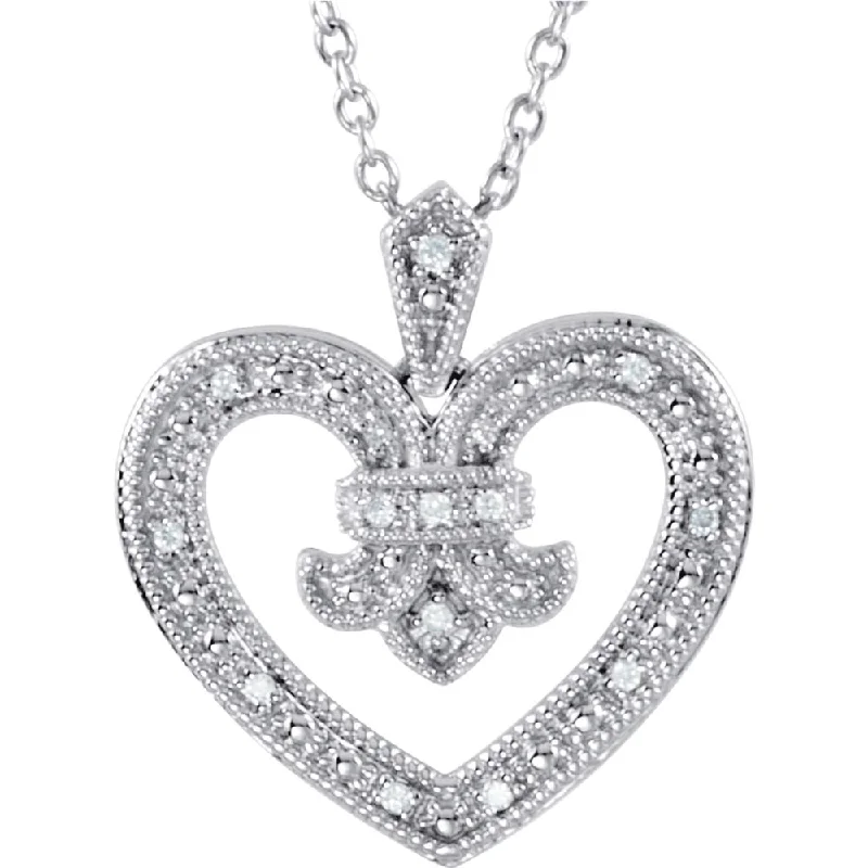 ladies-sterling-silver-box-necklaces-Sterling Silver and Diamond Heart Necklace, 18 Inch