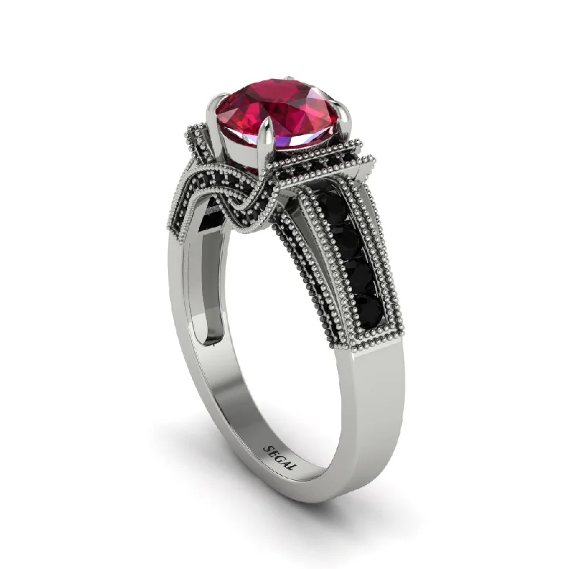 Ladies engagement rings for escape unions -Ruby Eternal Embrace Milgrain Engagement Ring - Fernanda No. 42