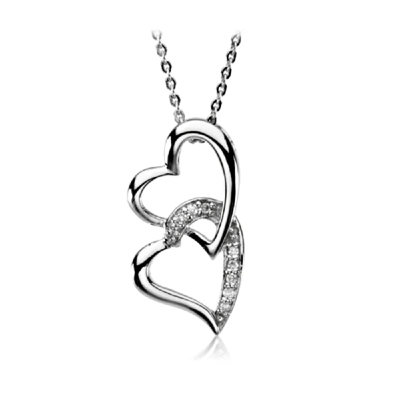 ladies-locket-gold-necklaces-Rhodium Plated Sterling Silver & CZ, Like a Sister Necklace, 18 Inch