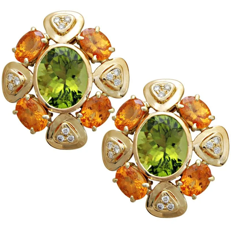 Ladies earrings with berry lepidolite -Earrings-Peridot, Orange Garnet and Diamond  (1705E)