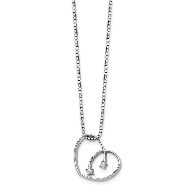 ladies-flower-woven-necklaces-16mm Diamond Open Heart Necklace in Rhodium Plated Silver, 18-20 Inch