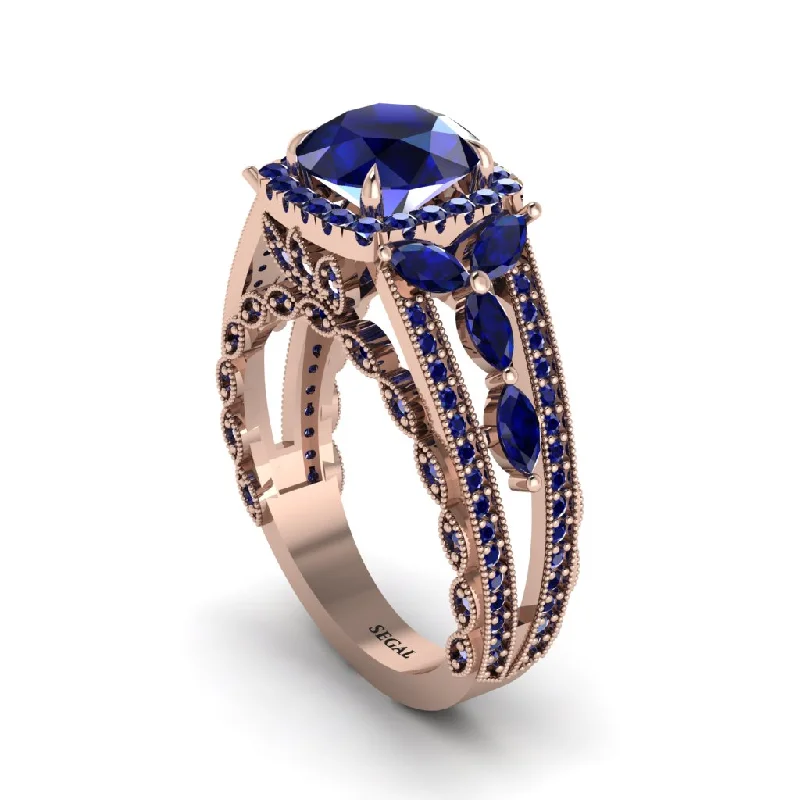 Ladies engagement rings for prom-night vows -Sapphire Eternal Embrace Double Shank Filigree Engagement Ring - Celine No. 74