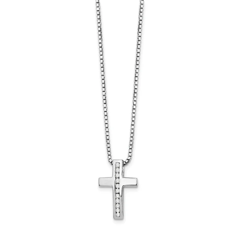 ladies-gold-cable-necklaces-Diamond Cross Necklace in Rhodium Plated Silver, 18-20 Inch