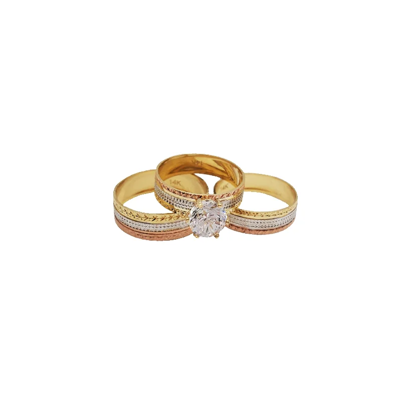 Ladies engagement rings for free-spirit love -Tricolor Three-Piece Set Engagement Rings (14K)