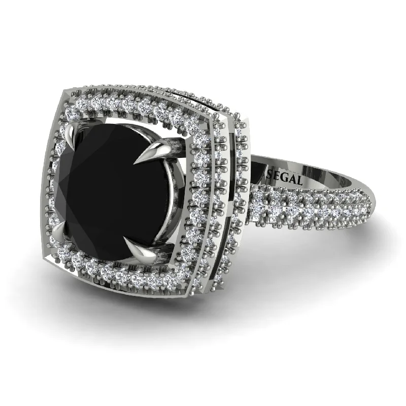 Ladies engagement rings for leader unions -Round Black Diamond Double Halo Engagement Ring - Kayleigh No. 9