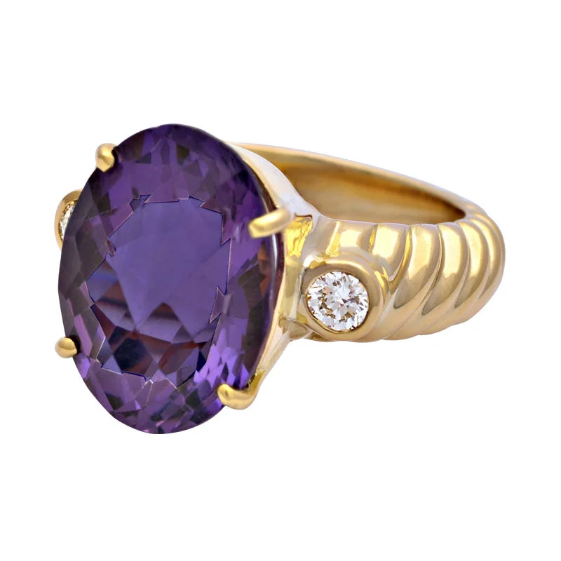 Ladies rings with lilac tourmaline -Ring-Amethyst and Diamond