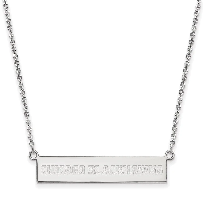 ladies-custom-rose-gold-necklaces-Sterling Silver NHL Chicago Blackhawks SM Bar Necklace, 18in