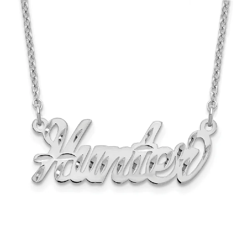 ladies-classic-link-necklaces-Personalized Polished, Diamond-Cut Small Script Name Necklace